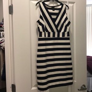 Ann Taylor Navy and White Striped Dress